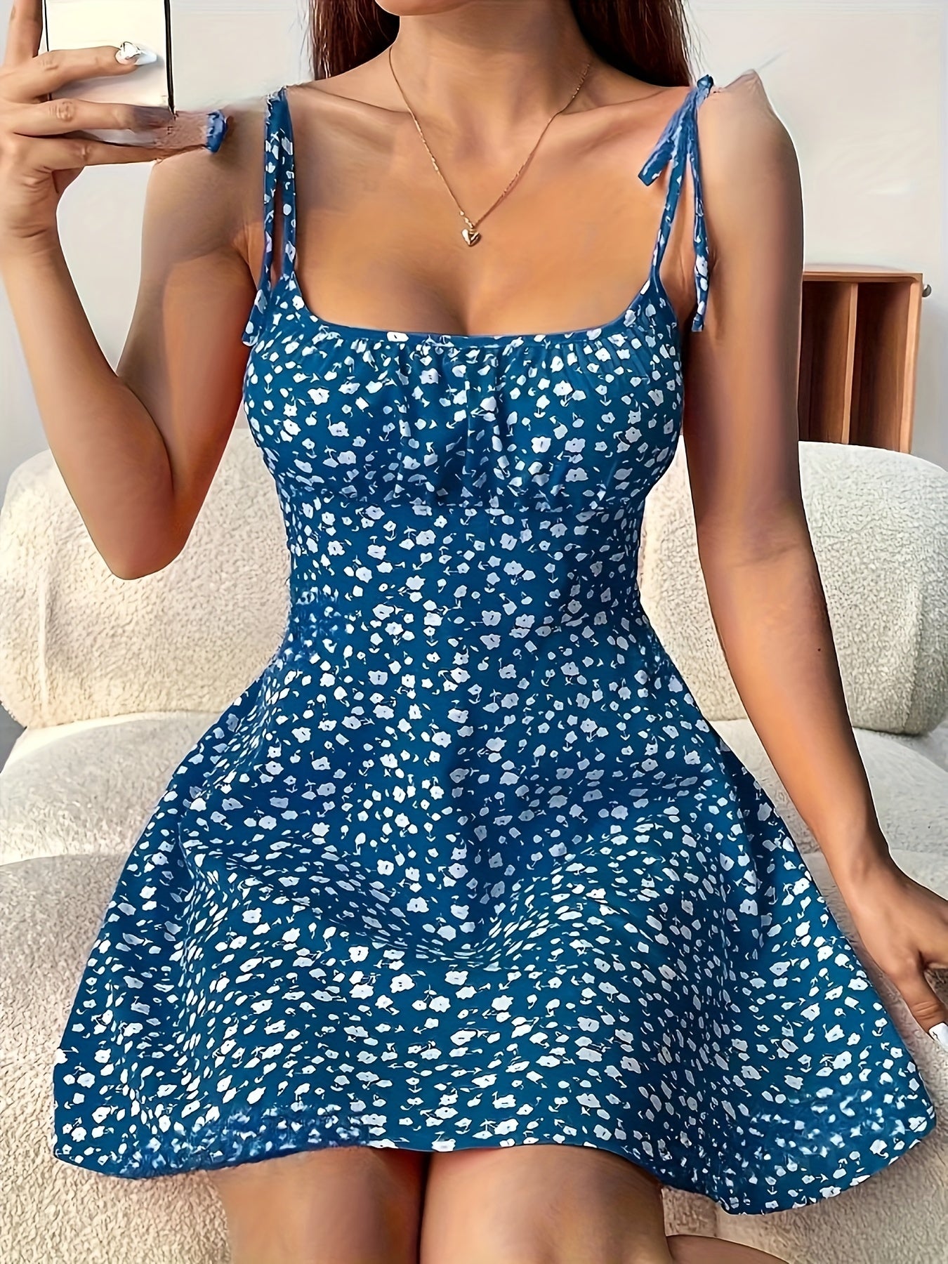 Floral Print Strap Tied Dress