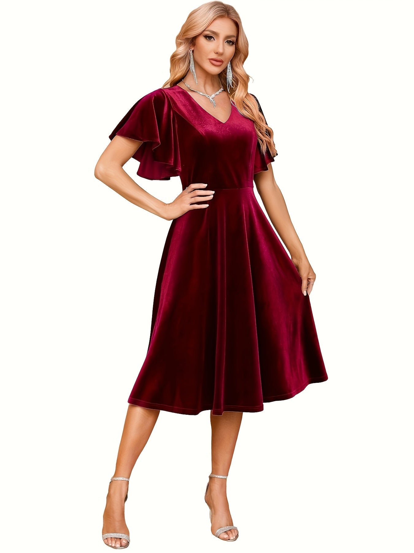 Flutter Sleeve V Neck Dress