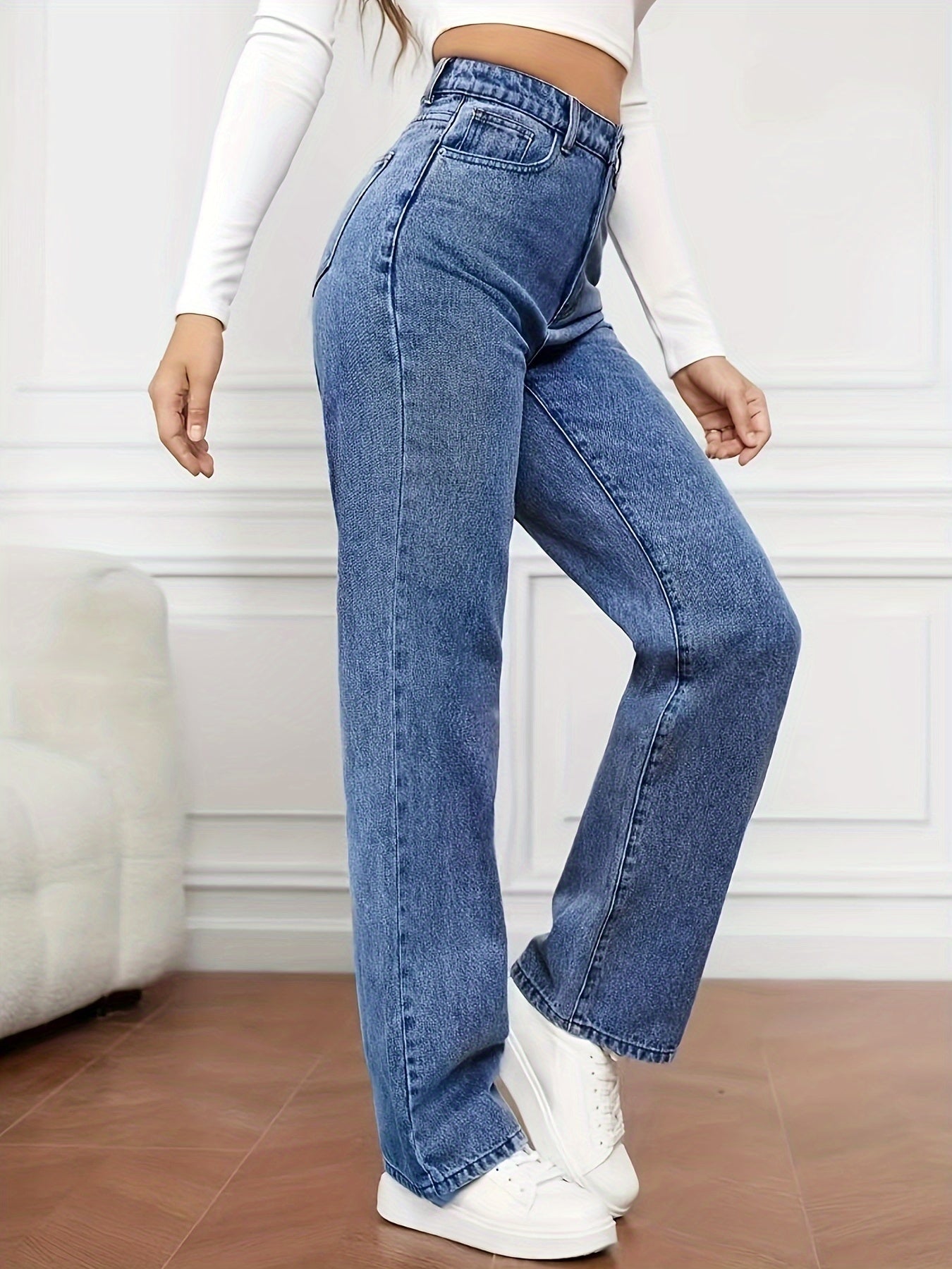 Women's High-Waisted Plain Jeans