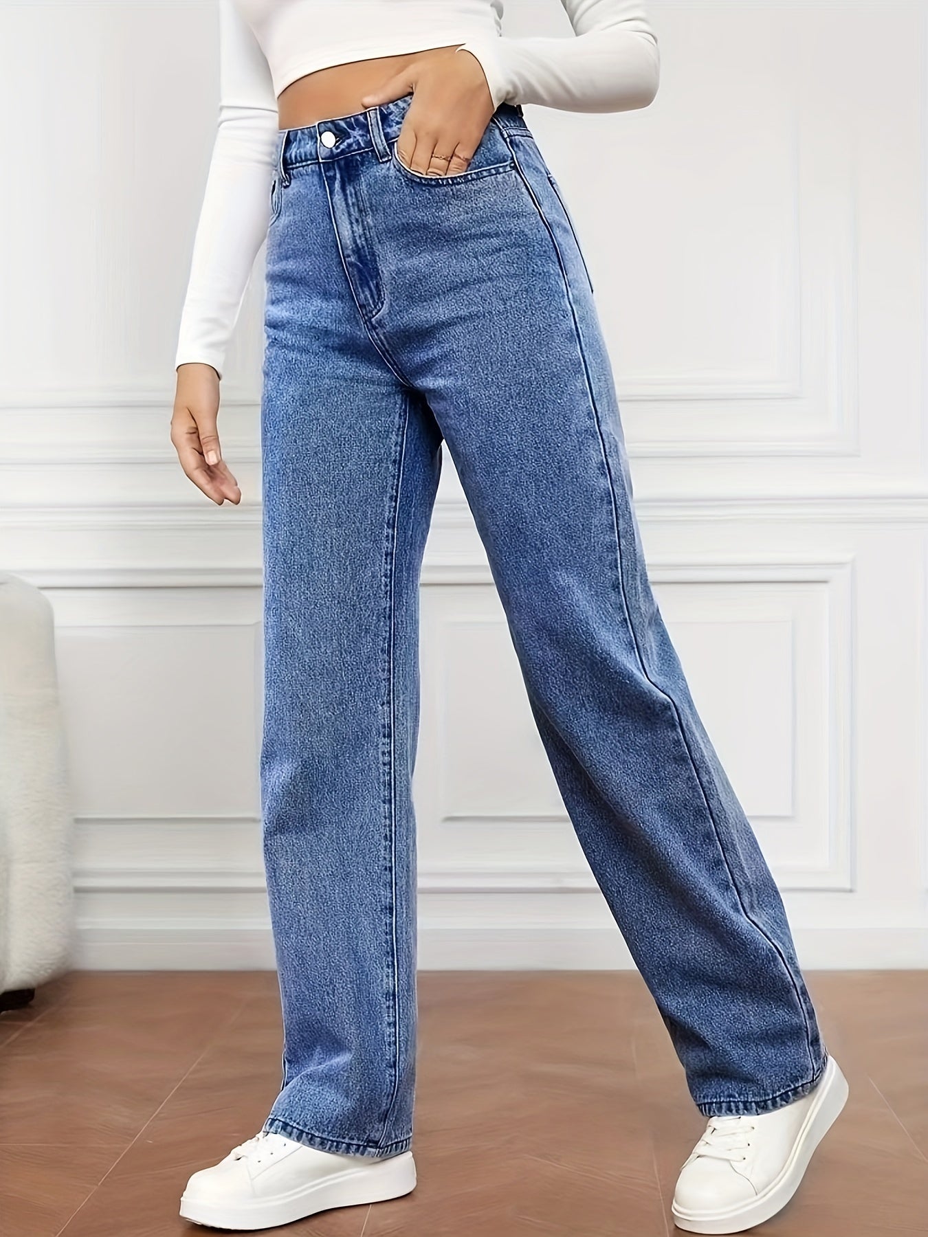 Women's High-Waisted Plain Jeans