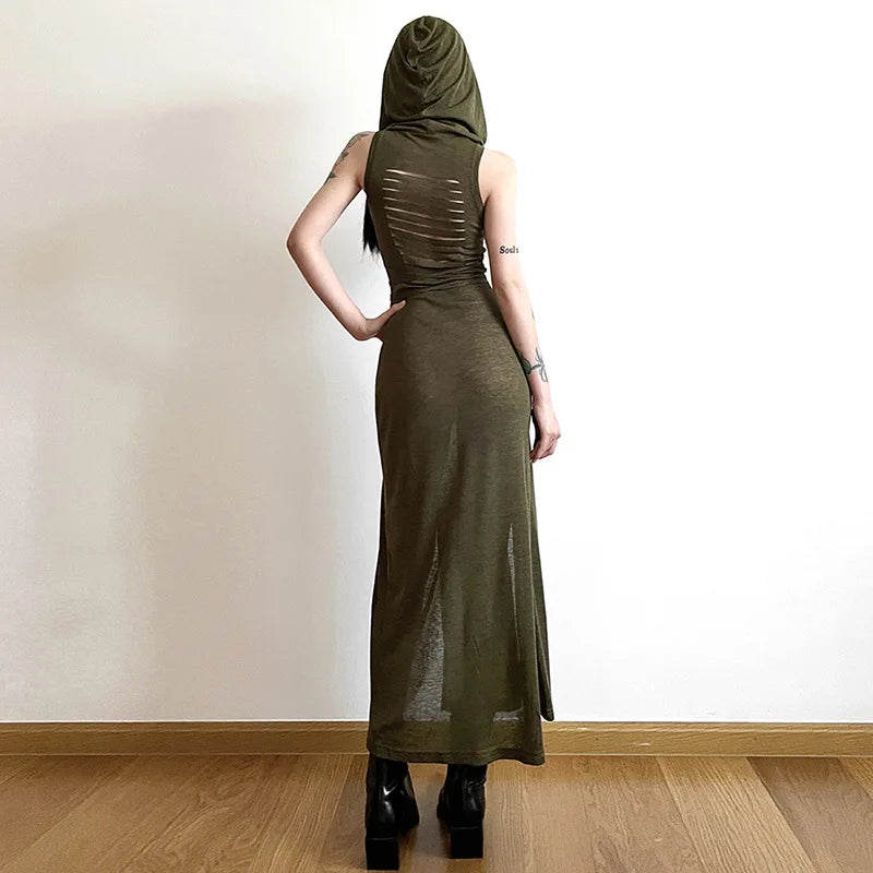 Goth Dark Cyber Gothic Desert Walker Hooded Dress