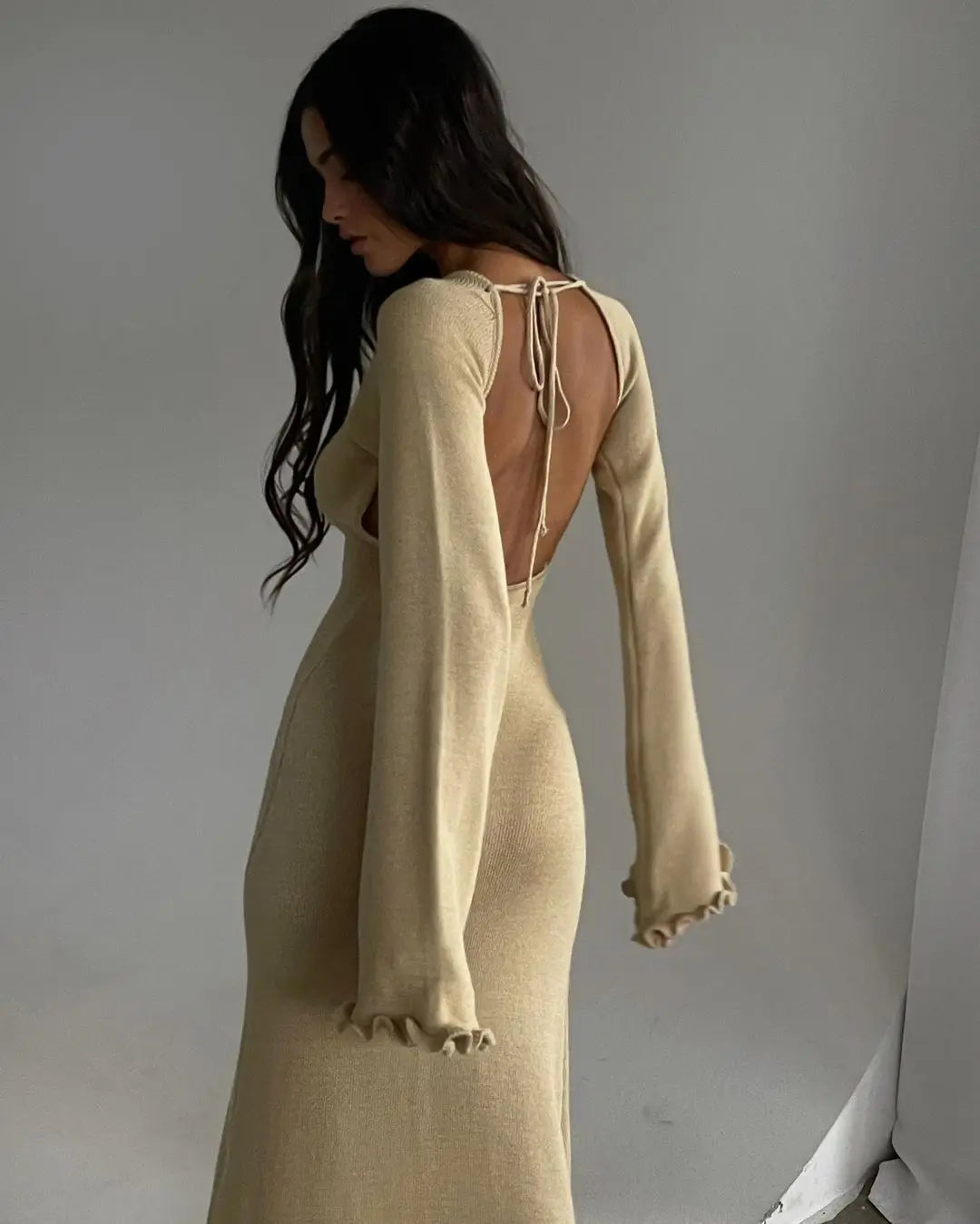 Cryptographic Elegant Knitted Sweater Maxi Dress Outfits for Womens