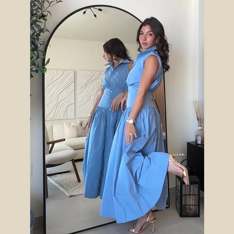 Summer Elegant Blue Long Dresses Women 2024