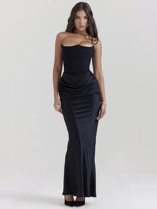 Elegant Strapless Bodycon Dress Women Black Fashion