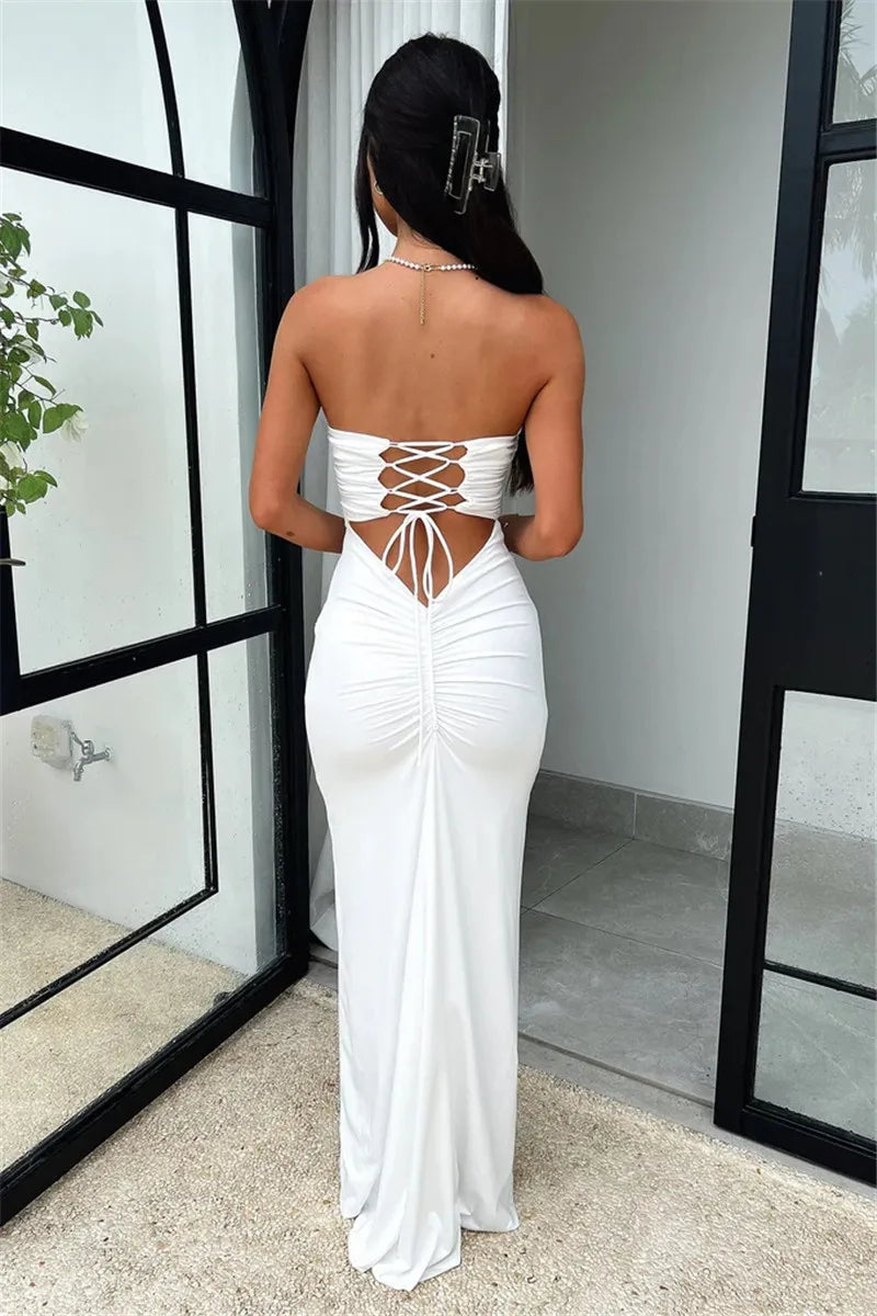 Strapless Backless Lace-up Maxi Dress For Women