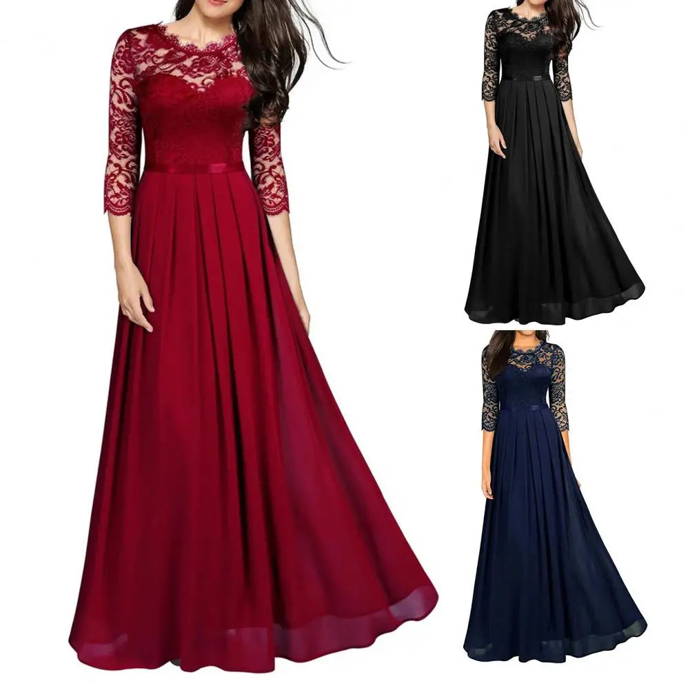 Elegant Women Lace Patchwork Maxi Long Evening Dress