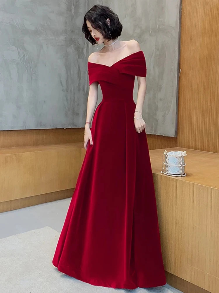 Spring Long Luxury Elegant Wine Party Wedding Dresses for Women