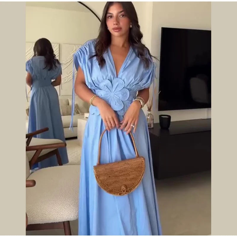 Summer Elegant Blue Long Dresses Women 2024