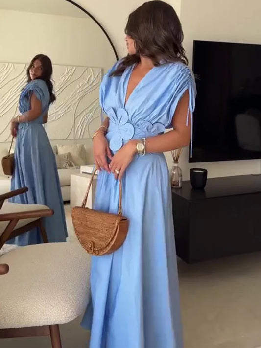 Summer Elegant Blue Long Dresses Women 2024