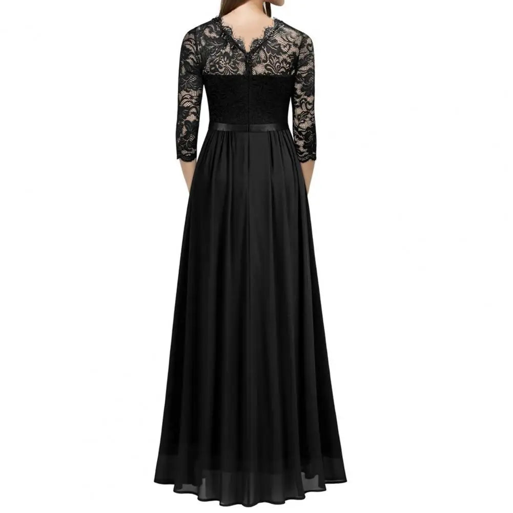 Elegant Women Lace Patchwork Maxi Long Evening Dress