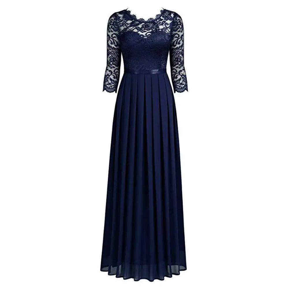 Elegant Women Lace Patchwork Maxi Long Evening Dress