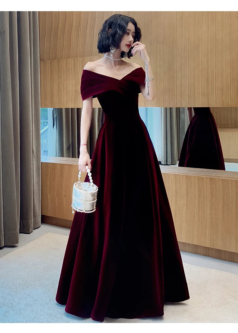 Spring Long Luxury Elegant Wine Party Wedding Dresses for Women