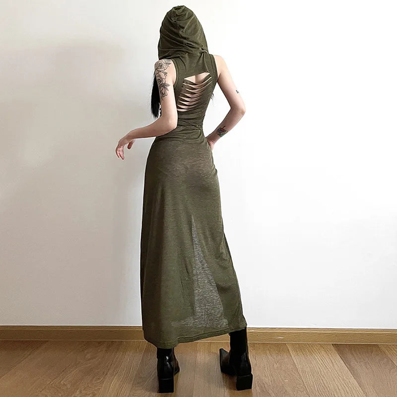 Goth Dark Cyber Gothic Desert Walker Hooded Dress